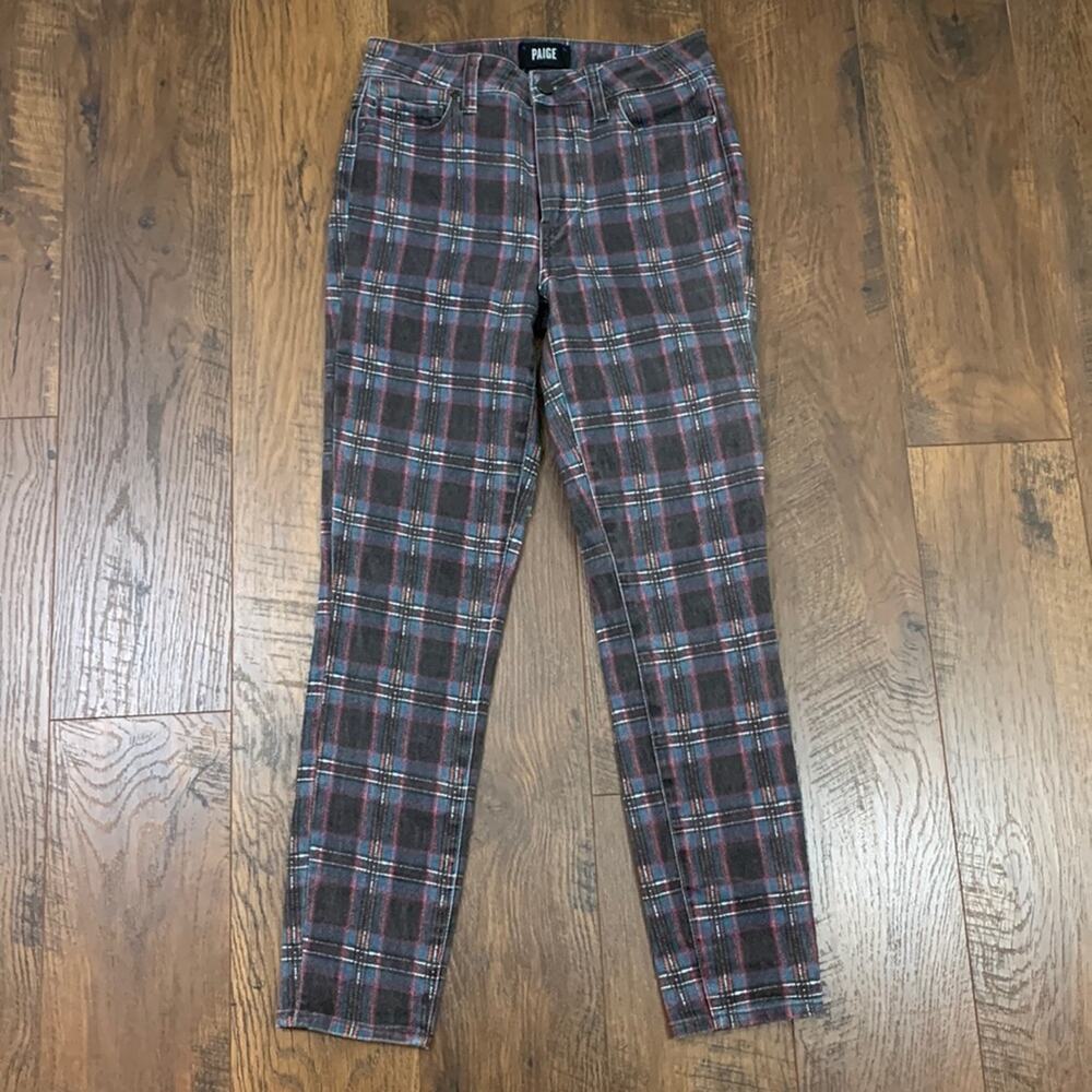 PAIGE Hoxton Ankle High Waisted Black Atlantic Tartan Plaid Skinny Jeans